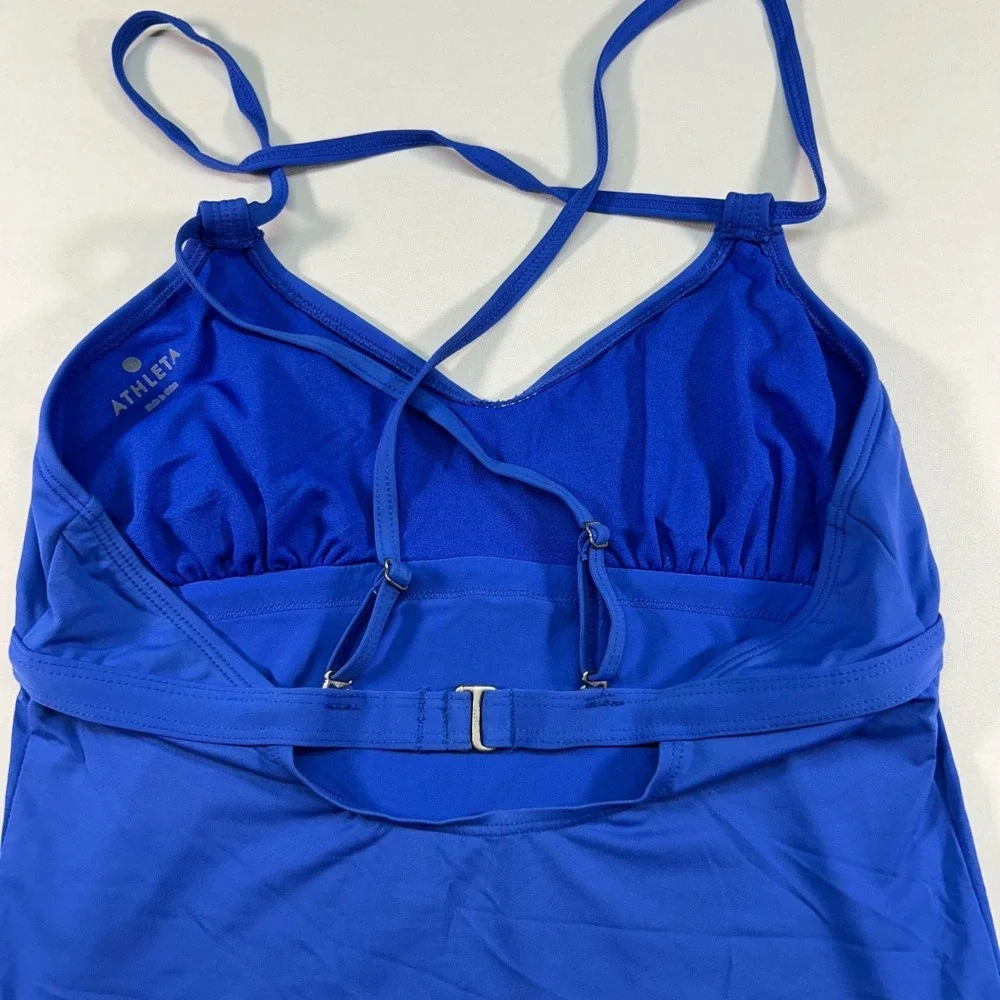 Athleta Royal Blue Tankini Swim Top Small Adjustable Straps Ruched Bust RN 54023